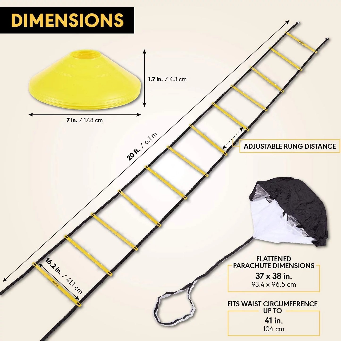 Adjustable Straps Agility Ladder, 16.18 X 8.54 X 4.40 Inches, Yellow