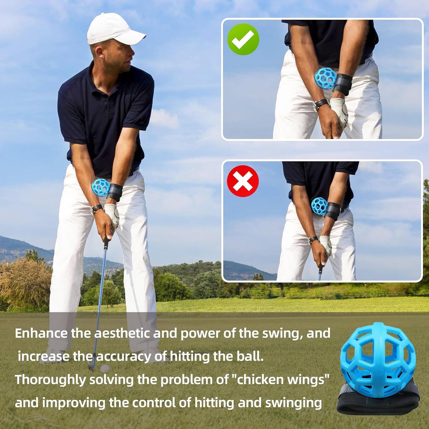 Smart Ball Golf Training Aid Golf Swing Trainer Ball, Practical Training Aid for Golf, Intelligent Ball for Beginner Posture Training, Golf Wrist Strap Training Ball